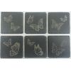 6pc Natural Square Slate Coaster Set With Assorted Butterfly Designs