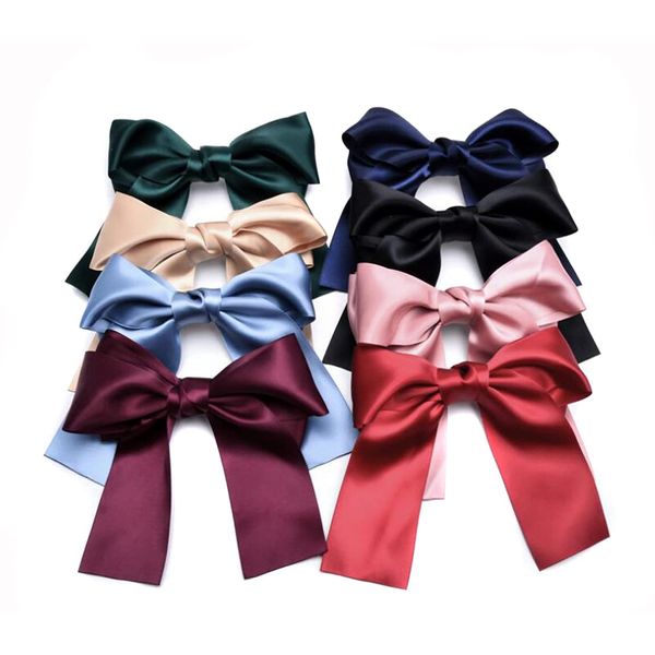 ericotry 3PCS Big Satin Solid Ribbon Bows Hair Clips Barrettes Soft Silky Hair Bow Clip Hair Accessories for Women and Girls (Color Random)