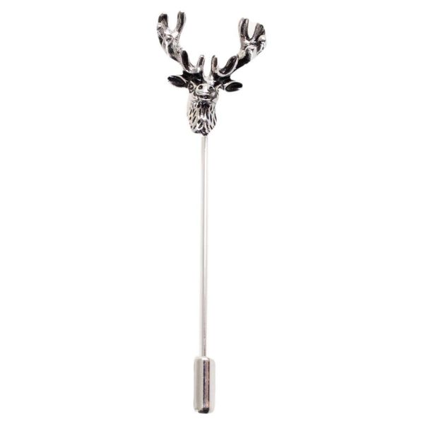 David Van Hagen Mens Stag Head Lapel Pin - Silver