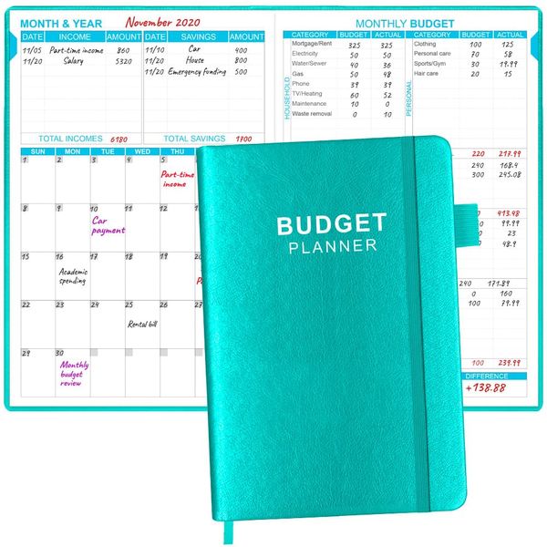 Budget Planner - Undated Expense Tracker Notebook. 2023-2024 Budgeting Book for 12 Months, Finance Planner, Start Anytime, 5.8" x 8.3", Green