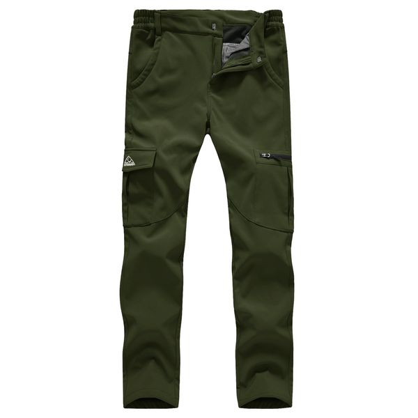 TBMPOY Women's Outdoor Softshell Pants Waterproof Quick Dry Fleece Lined Hiking Cargo Pants Army Green L