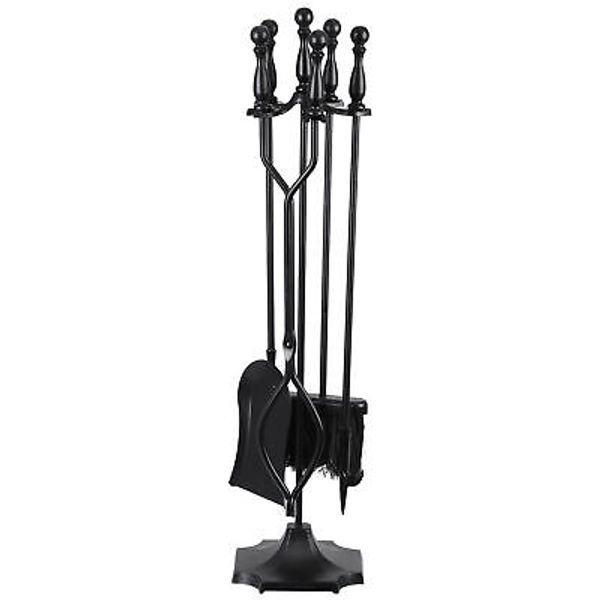 5 Pieces Fireside Accessories Fire Kit Set Stand Woodstove Tools Holder Wrought