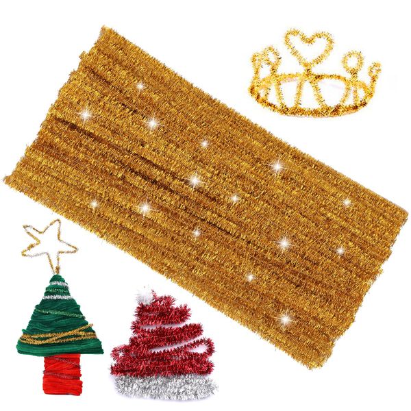 ZXIIXZ Pipe Cleaners Craft, 100Pcs Pipe Cleaners Supplies for Home DIY Handmade Arts, Glitter Pipe Cleaners for Festivals DIY Decorations/Glitter Gold