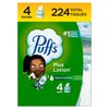 Puffs Plus Lotion Facial Tissue, 4 Cube Boxes, 56 Tissues Per Box