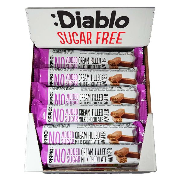 Diablo Cream Filled Milk Chocolate Wafers |No Added Sugar | Sweetened with Maltitol |Biscuits Individually Wrapped | Hamper Basket Available - Perfect for Gifting | 30g ((Pack Of 24))