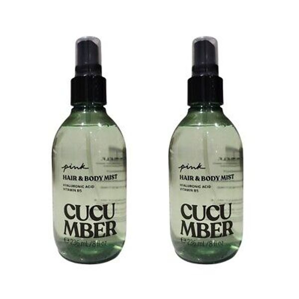 SET OF 2 NEW Victoria's Secret Pink Hair & Body Mist Cucumber Scent, 8 fl oz