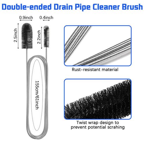 Drain Unblocker and Cleaner Tool 3 Pcs, 155 cm Double-ended Drain Pipe Cleaner Brush, 45 cm Sink Unblocker Brush, 50 cm Hair Clog Remover, Plumbing Unclogger Tool for Bathroom Shower Kitchen Plug Hole