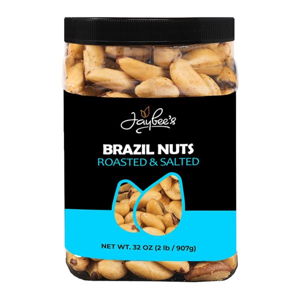 Jaybee's Roasted Salted Brazil Nuts - (32 oz) Great for Daily Use, Baking, Cooking and Gift Giving - Reusable Container - Kosher - Vegan, Paleo, Keto Friendly Healthy Snack