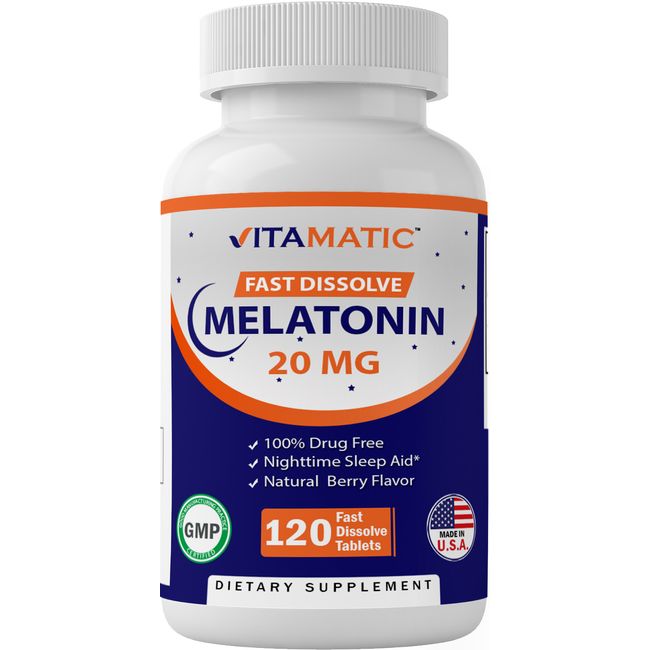 Vitamatic Melatonin 20 mg Fast Dissolve 120 Tablets - Natural Berry Flavor