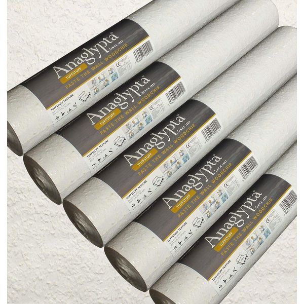 5 x tuff Stuff woodchip Wallpaper White paintable Medium Grade Paste Wall from YöL