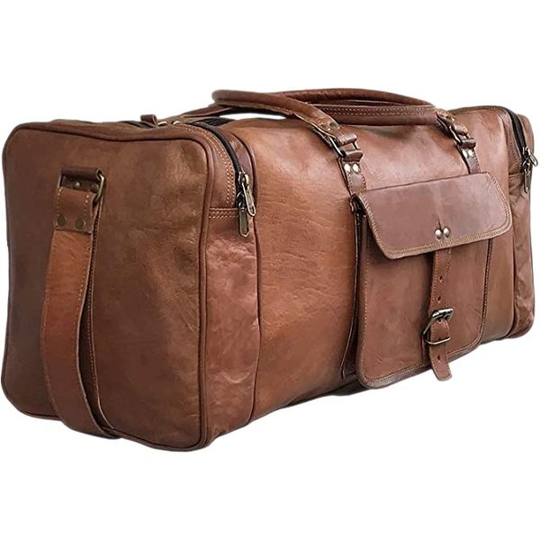 Genuine Leather Duffel | Travel Overnight Weekend Leather Bag | Sports Gym Duffel for Men (BROWN) | Leather Vacation Luggage Duffle Bag