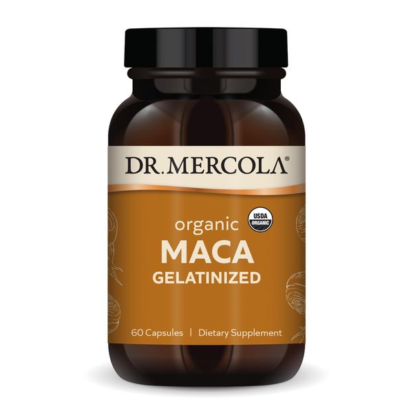 Dr. Mercola Organic Maca Gelatinized Dietary Supplement, 30 Servings (60 Capsules), Non GMO, Gluten Free, Soy Free, USDA Organic