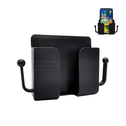 BlingKingdom Self-Adhesive Wall Mount Phone Holder with Hooks Phone Stand Charging Holder for Smartphones Cellphone Bracket Phone Holder for Wall Home Office RV for iPhone and Android (Black)