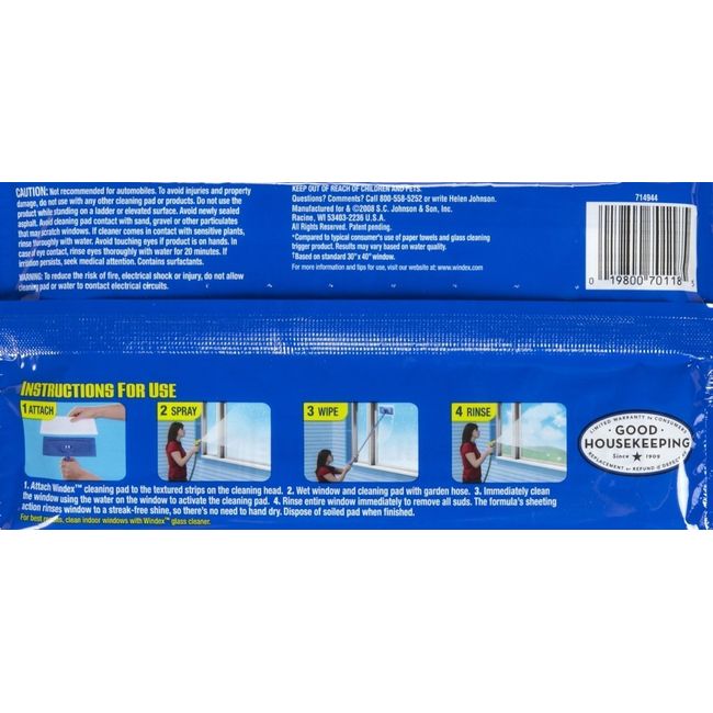 WINDEX 70118 Glass Cleaner Refill Outdoor All-In-One No Scent 2 pk Wipes