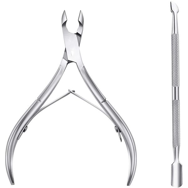 faddy-1 Cuticle Nipper Set, Cuticle Cutter Trimmer and Cuticle Pusher with Non-slip Protective Coating Handle Stainless Steel Cuticle Cutter Clipper Durable Cuticle Nipper and Remover