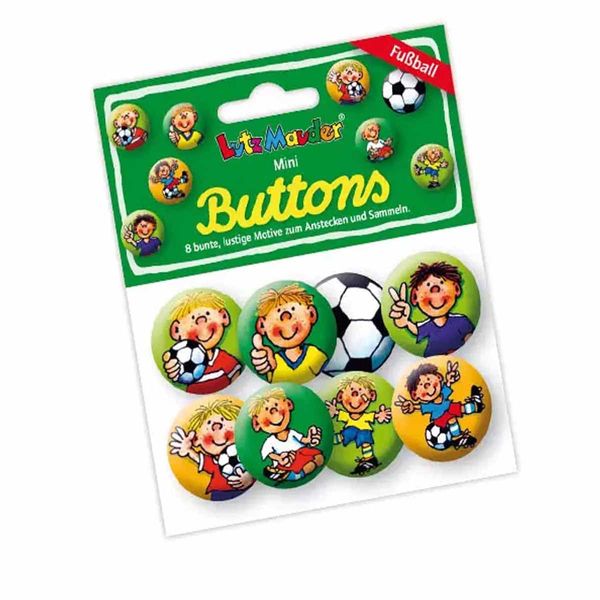 Mauder Verlag 8 Mini Button * FUSSBALL * mit Anstecknadel vom Lutz 67234 // Kinder Geburtstag Mitgebsel Geschenk Party Buttons Set