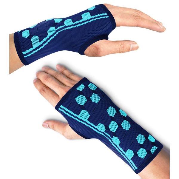 Sparthos Wrist Support Sleeves (Pair) – Compression Wrist Brace for Men and Women - Carpal Tunnel Tendonitis Arthritis Pain Relief Recovery from Wrist Pain, Strains, Sprains, Bursitis (Blue-S)