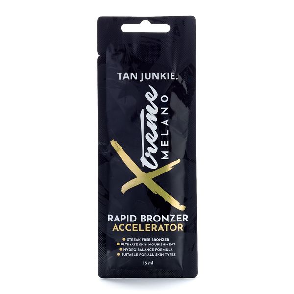 Tan Junkie Xtreme Melano Rapid Bronzer Accelerator 15ml Sachet - Luxurious Sunbed Cream for Enhanced Tanning, Skin Nourishment & Hydration - with Carrot Root, Kukui Oil & Pineapple Extracts