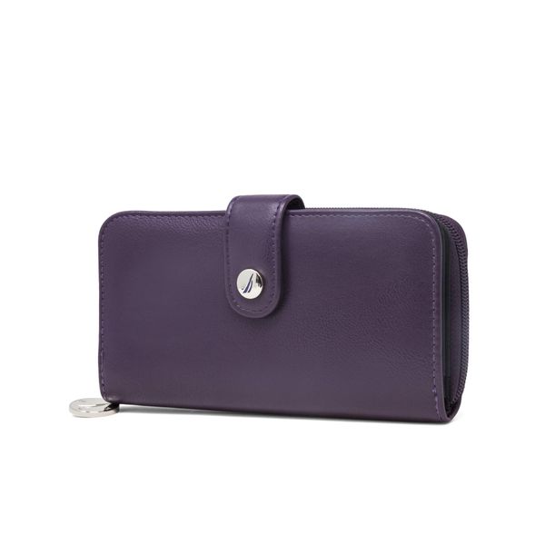 Nautica Be Shore Womens Wallet RFID Blocking Zip Around Clutch (Plum)