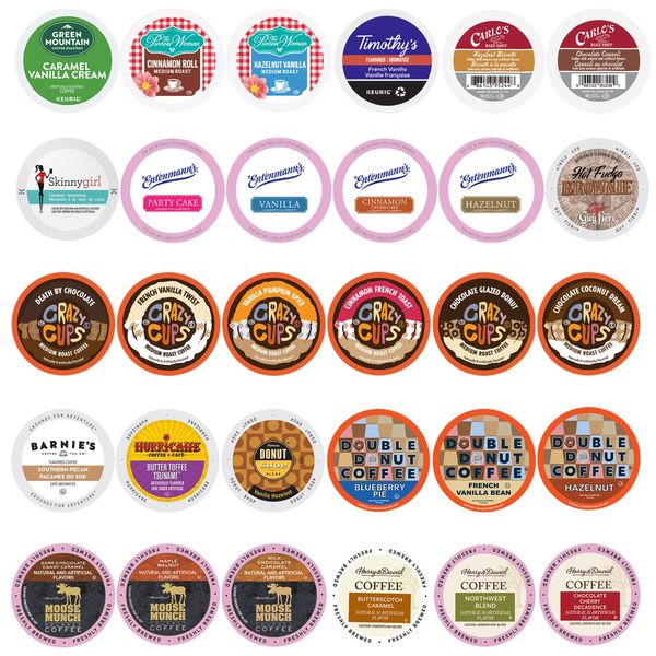 Crazy Cups Flavored Coffee Pods Variety Pack With Unique Flavors And No Duplicates, Fits All Keurig K Cups Coffee Makers -Great Coffee Gift, Flavored Coffee, , 30 Count