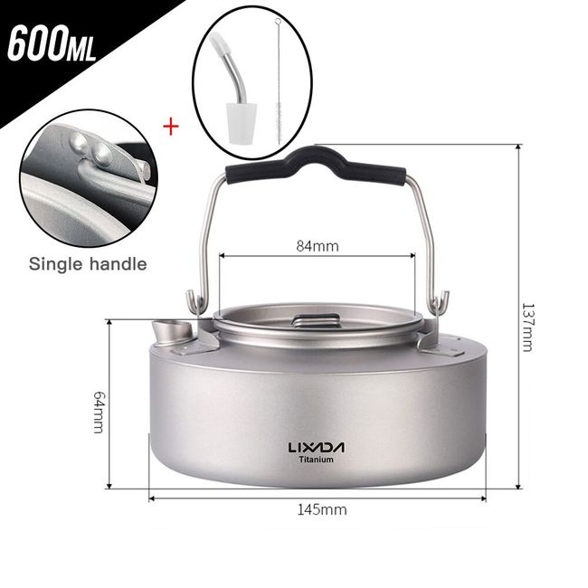 Lixada 600ml Titanium Tea Kettle For Boiling Water Coffee Tea Pot Suitable  For Outdoor Camping Hiking Backpacking Picnic