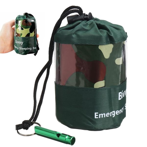 Survival Sleeping Bag, Green Emergency Sleeping Bag, Survival Bivvy Bag, Waterproof Emergency Blanket, Warm Tube Tent, Ultralight, Heat-Repellent, Cold Protection, Rescue Tent for Outdoor Use(Green)