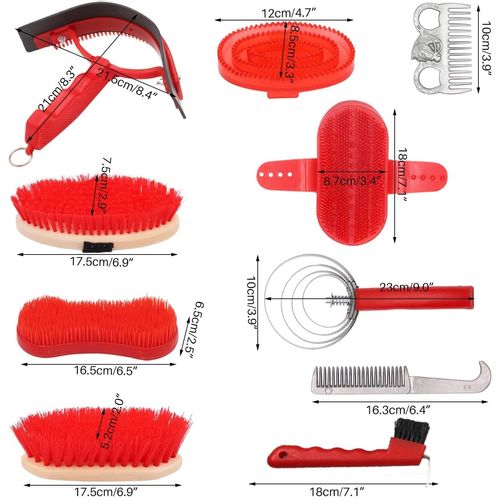 MORECP 10pcs Horse Grooming Kit, Horse Care Set with Tote Bag, Sweat Scraper, Curry Comb, Brush, Hoof Pick - Essential Equine Grooming Supplies-MP1133