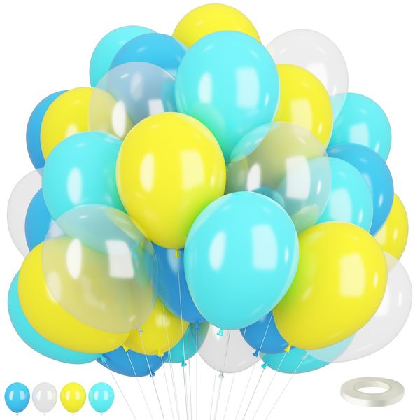 Cartoon Sponge Balloons,Sponge Party Decorations,Sponge Theme Balloon Yellow Blue Teal Clear Balloon For Boy Girls Cartoon Sponge Birthday Baby Shower Party Supplies Sponge Bob Party Supples