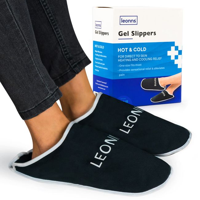 LEONNS Gel Ice Pack Slippers - Provides Hot and Cold Therapy for Foot Pain, Neuropathy Pain Relief for Feet, Gout Relief, Swollen Feet, Plantar Fasciitis and Heel Spurs- One Size Fits Most (Blue)