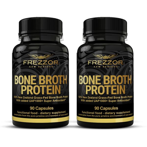 FREZZOR Bone Broth Protein Capsules 100% Grass Fed, Non GMO, All Natural, 2 Pack