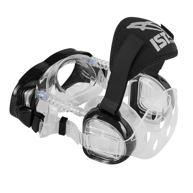 IST ProEar Dive Mask with Ear Covers, Scuba Diving Pressure Equalization  Gear, Tempered Glass Twin Lens (Black Silicone)