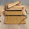 Small Tool Roll Up Pouch, Multi-function Tool Bag with 4 Tool Pockets for Chisels, Hammers, Gouges Palm Tools ( Khaki )