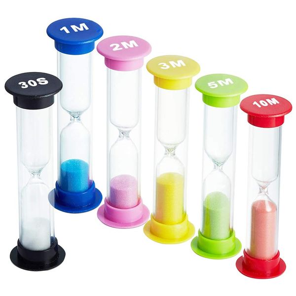 Sanduhr Klein, 6 Farben Sanduhren Set 30 Sekunden 1 Minute 2 Minuten 3 Minuten 5 Minuten 10 Minuten für Klassenzimmer Spiel Heim Büro, Glas Sanduhr Zähneputzen für Kinder