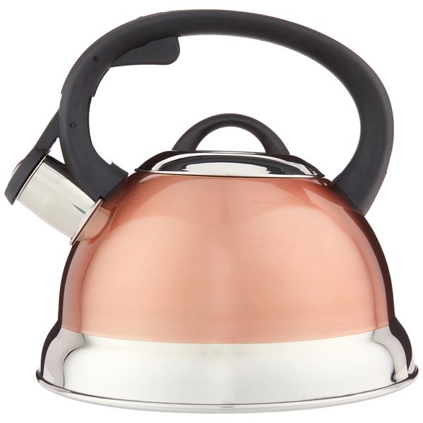 Mr. Coffee Flintshire Stainless Steel Whistling Tea Kettle W/Nylon Handle, 1.75-Quart, Copper