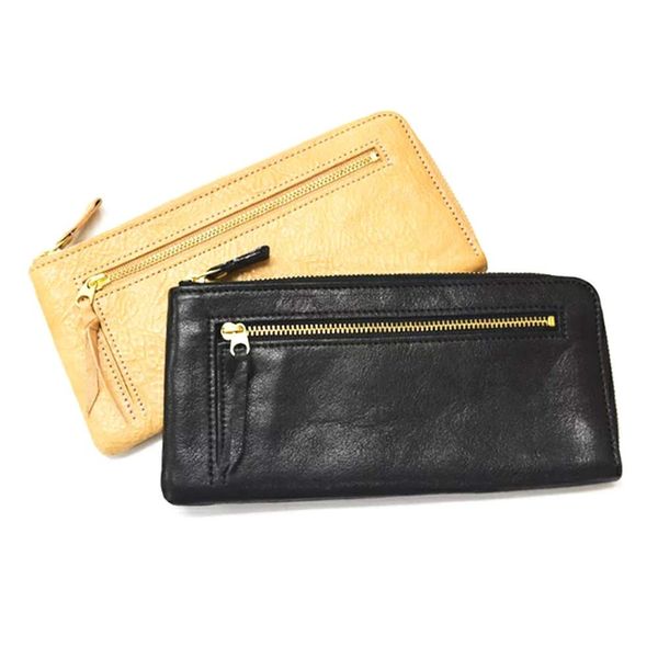 Tochigi Leather W Kogashi L Zipper Wallet (L) Long Wallet L-Shaped Zipper Handmade, Unisex, Coin Purse, Card Case, Business Card Holder, Coin Case, Round Zipper, Organic Leather, Fashionable, Gift, Leather,