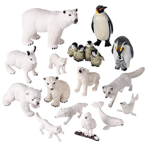 JOKFEICE Polar Animals Figurines, 15pcs Realistic Arctic Wolf Fox Polar Bear Penguin Toys for Early Educational Toys Birthday Cupcake Topper for Kids