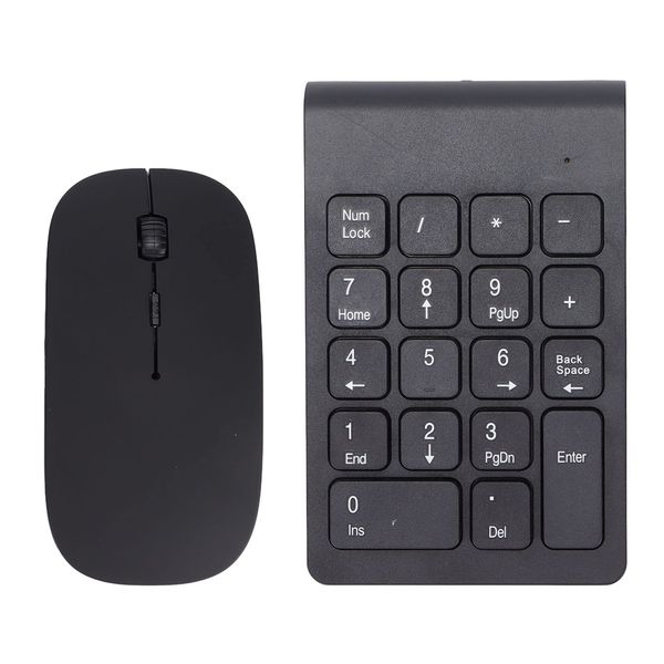 ASHATA Wireless Numeric Keypad and Mouse Combo, 2.4G Rechargeable 18 Keys Number Pad and 1200 DPI Mouse Set with Receiver, for Laptop Notebook Desktop PC Computer, Compatible with Windows