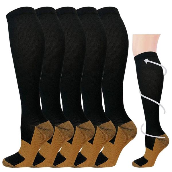 Hi Clasmix 5 Pairs Copper Compression Socks for Men & Women 20-30 mmHg Graduated Women's Costume Leg Warmers & Hosiery for Sports Running Flight Travel Pregnancy(Black, L/XL)