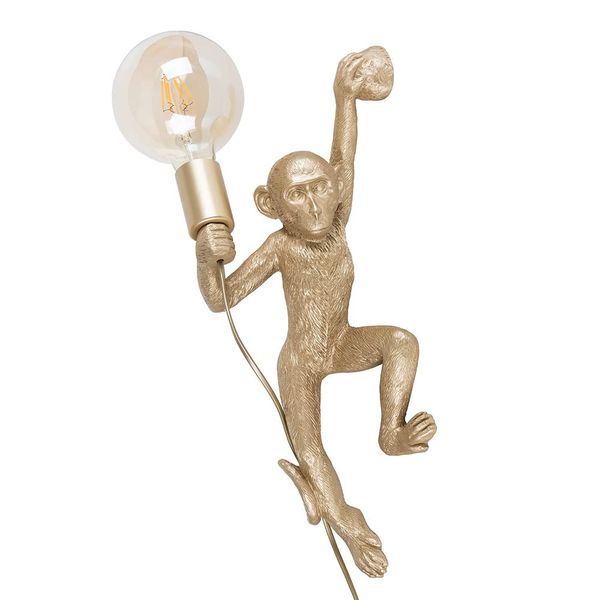 MiniSun Modern Gold Monkey Holding Light Bulb Design Wall Light