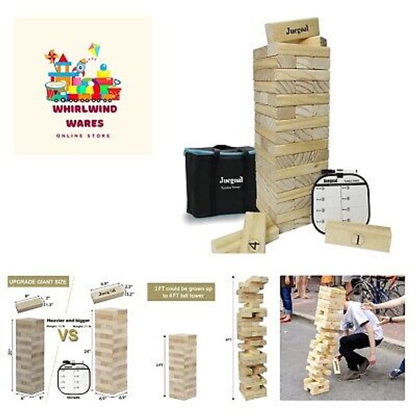 54 Piece Giant Tumble Tower, Wooden Block Game with Gameboard, Canvas Bag for...