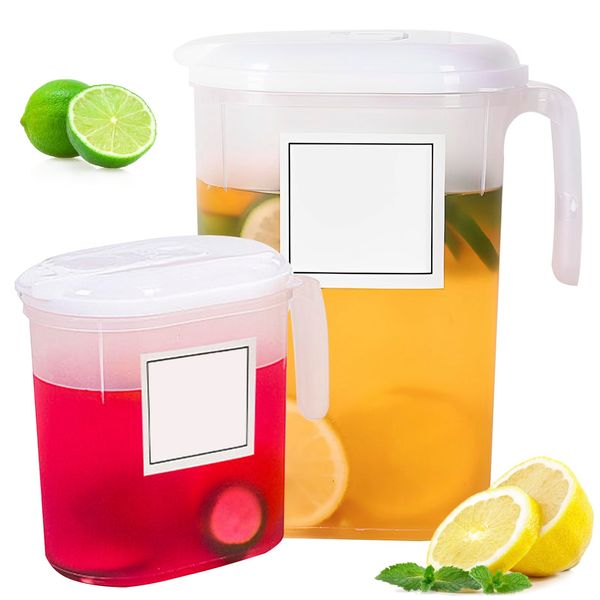 JTWEB 2Pcs Plastic Fridge Jug with Filter Lid,1.5L+2L Plastic Water Pitchers with Handle Heat Resistant Refrigerator Cold Kettle Cold Water/Ice Tea/Juice Carafe Jug for Fridge Drink Container