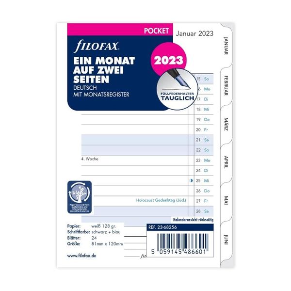 Filofax Pocket 1Mo/2S tabbed (German) 2023
