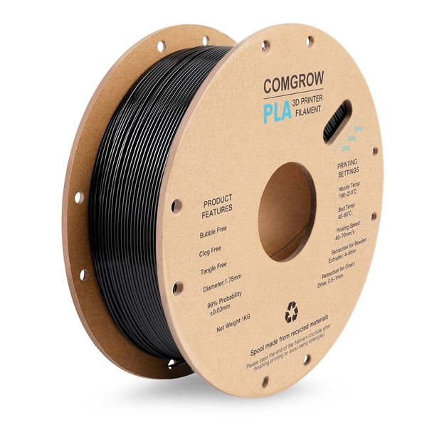 Comgrow PLA 3D Printer Filament, 3D Printer PLA Filament 1.75mm, Dimensional Accuracy +/- 0.02 mm, 1KG Spool PLA Black