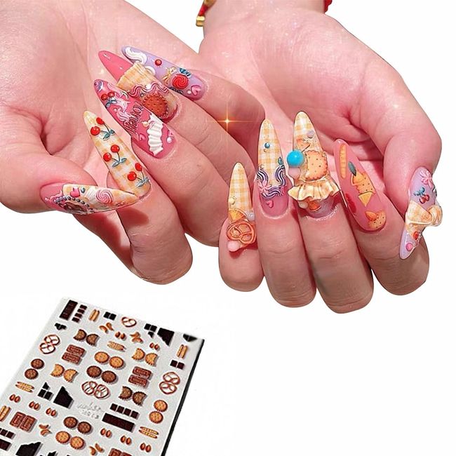 5D Nail Stickers, Biscuit Nail Stickers, Color Set, Caramel, Cookies, Chocolate, 3D Nail Stickers, Cute, Women's, Beginners, Waterproof