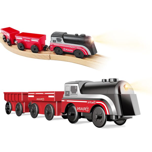 Battery Operated Train for Wooden Track, Motorized Train for Toddlers 3+ Years Old, 3Pcs Train Toy Set Electric Train Compatible with Thomas, Brio, Chuggington, Melissa and Doug