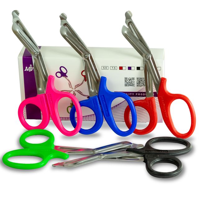 MJW Set of 5 Pieces 7.5 inches Stainless Steel Trauma Shears Utility First Aid Scissor Bandage Scissors Also Used in Kitchen Office Work & Crafting DIY and Multi Tasking Purposes