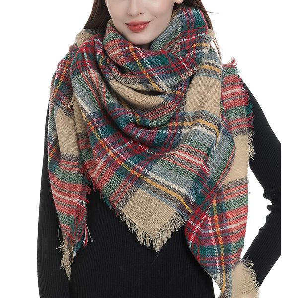 Dimore Trendy Plaid Blanket Scarf Women Big Oversized Long Scarves Warm Winter Tartan Checked Shawl Wrap Scarf Gift For Women