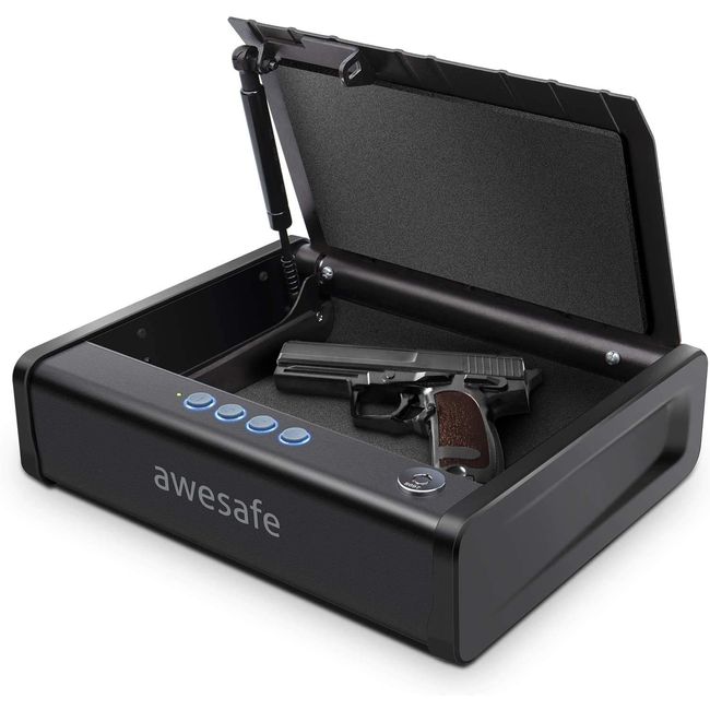 awesafe Gun Safe, Gun Safe for Pistols, Two Ways Quick Access Pistol Safe Handgun Safe with Keys and KeyPad Safe Box, Beside Gun Lock Box for Home, Nightstand and Desk (NON Biometric Fingerprint Lock)