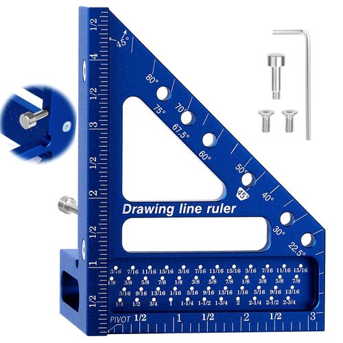Aiwons 3D Multi-Angle Measuring Ruler -Precision Woodworking 3D Square Protractor 22.5-90 Degree and Miter Triangle Ruler - Aluminum Alloy Drawing Line Ruler for Engineer Carpenter and Craftsmen Blue