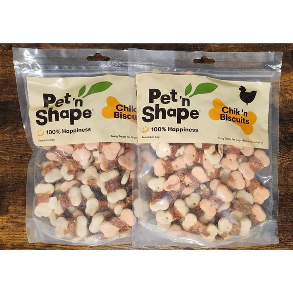 Pet 'n Shape Chik'n Biscuits – Wrapped Jerky Dog Treats, 2 lbs (1 lb per bag)